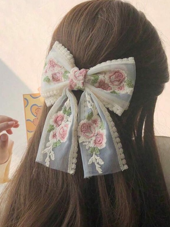 Anthropologie Accessories - Multicolor Embroidered Rose Ribbon Bow